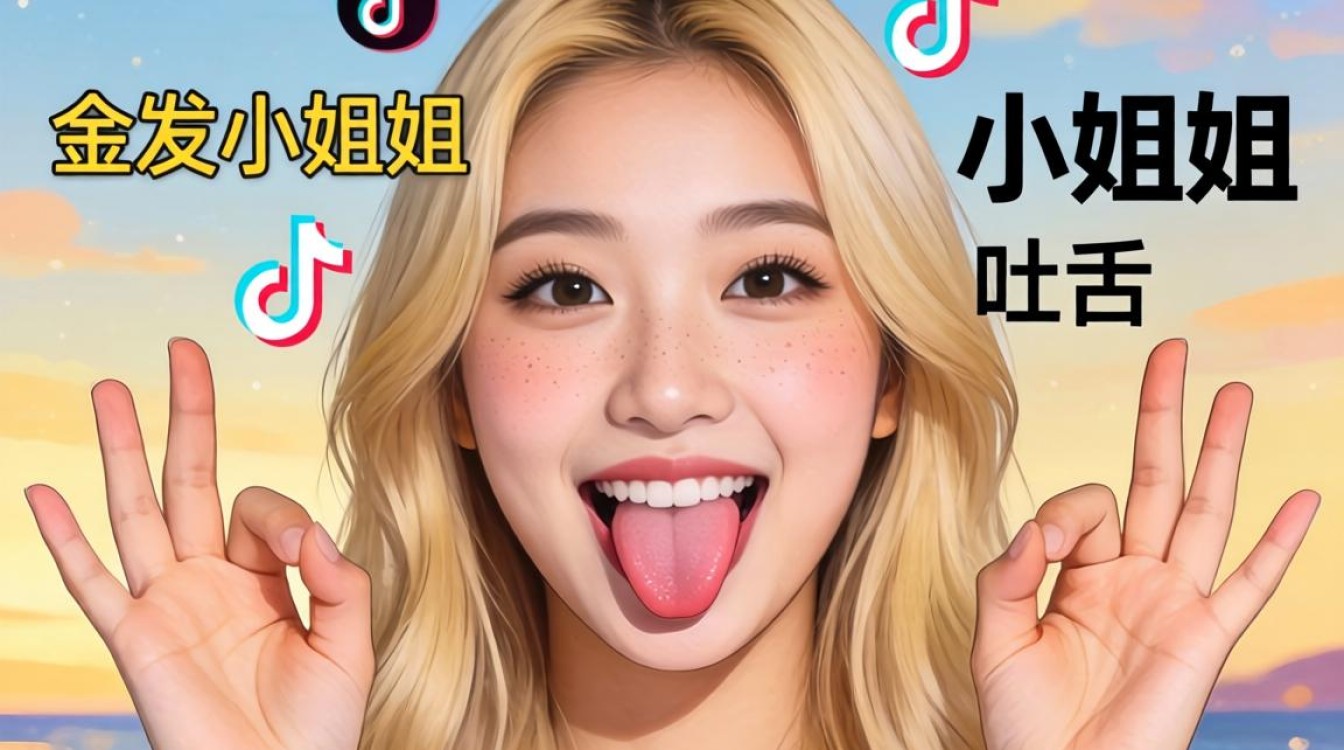 TikTok金发小姐姐吐舌怎么拍